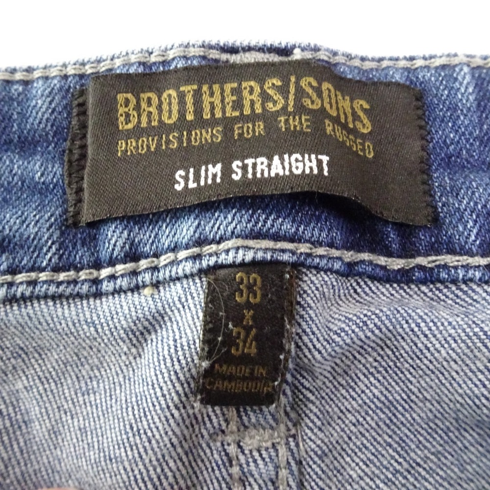 Brothers / Sons Jeans Men's 33x34. Slim straight blue stretch denim pants - Picture 3 of 11
